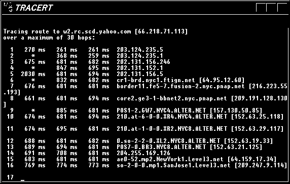 tracert command output