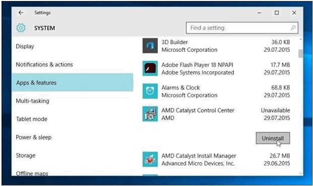 Uninstall to delete the programs in Windows 10