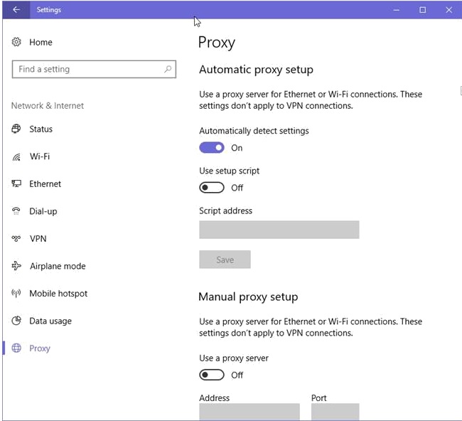 Proxy settings