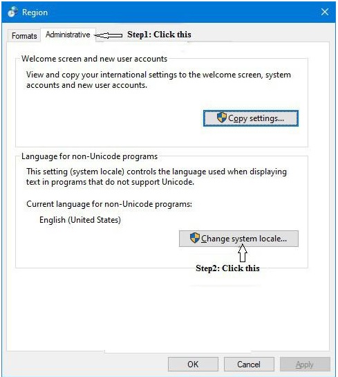 changing System local settings
