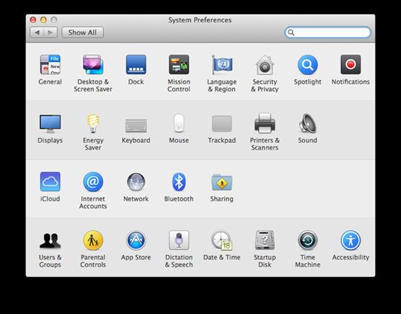 Mac OS X System Preferences controls