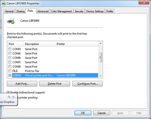 Printer Port Properties
