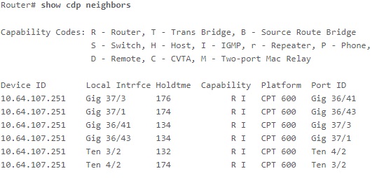 show cdp neighbours command output