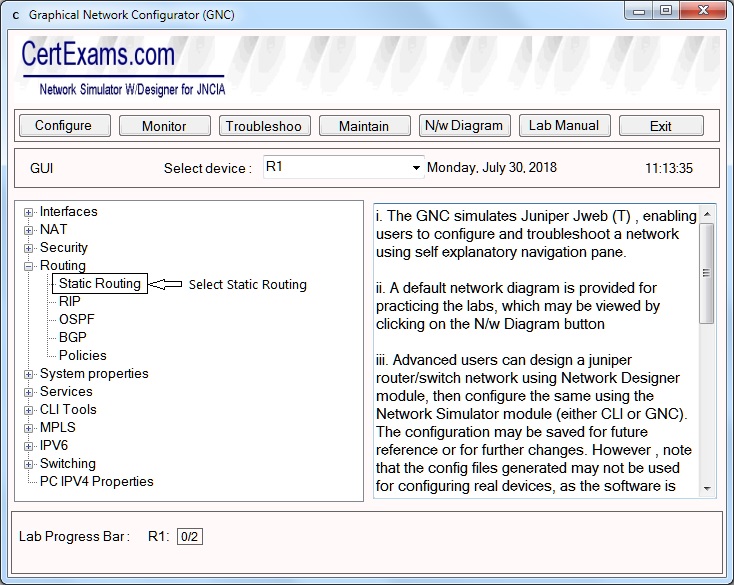 Instruction1 to Configuring static routes