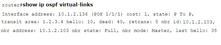 show ip ospf virtual-links command output