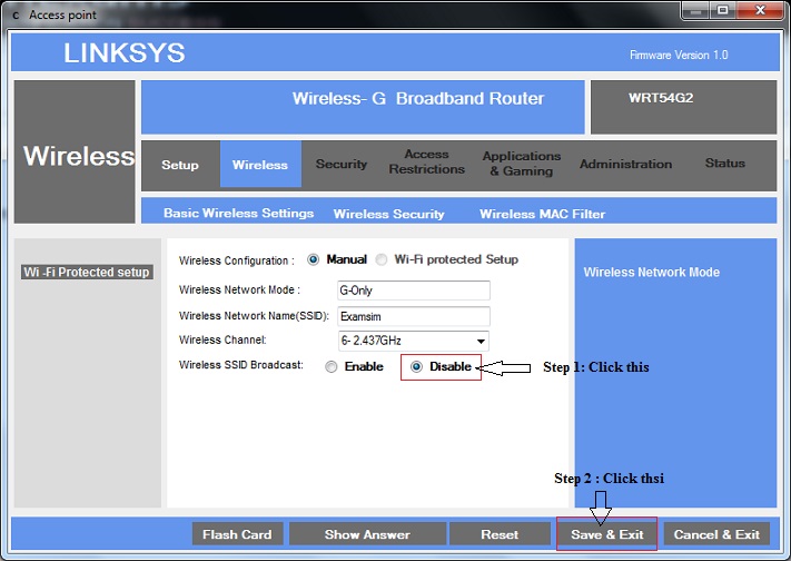 To disable the SSID Broadcast of your Linksys router step 2