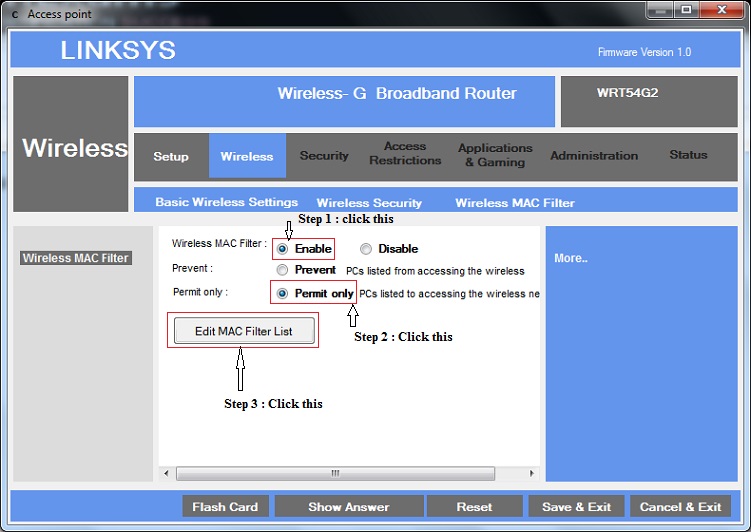 Enable MAC Address Filtering in the WAP device step 3